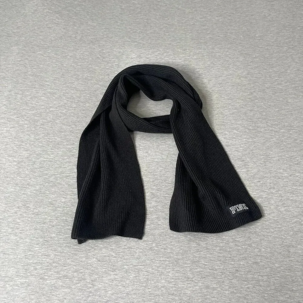 Victoria’s Secret PINK Black Ribbed Knit Scarf